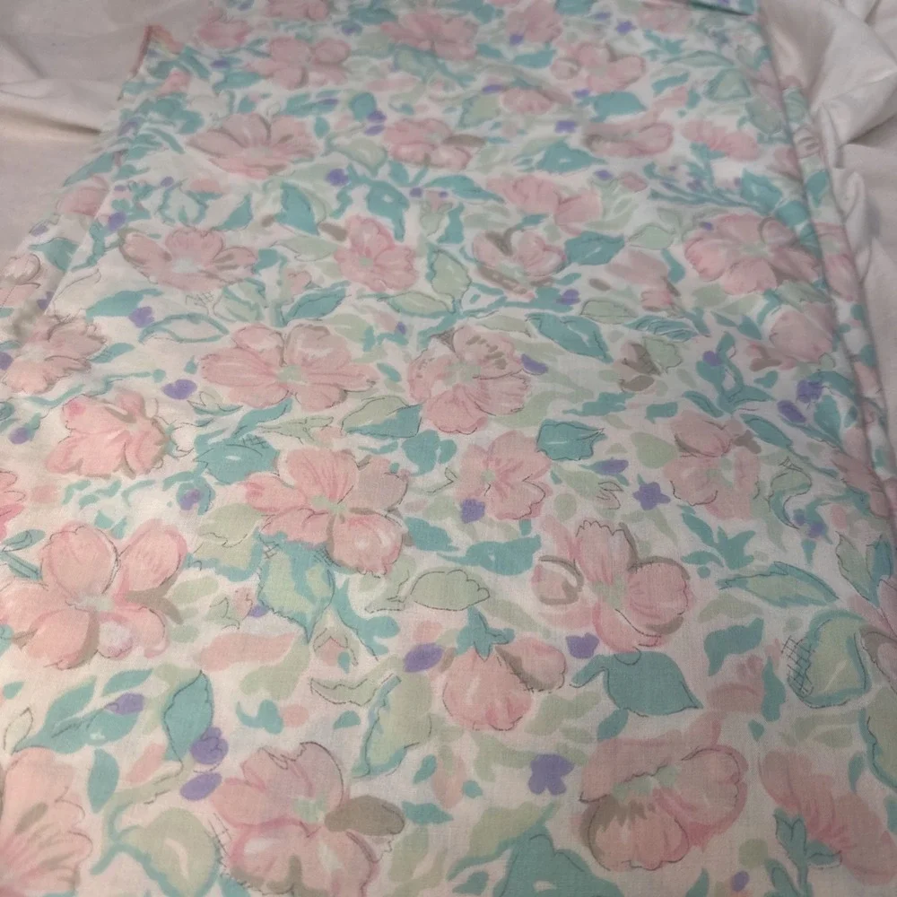 VTG 80s Atelier Martex Monet Queen Flat Sheet Pink Scalloped Floral Percale